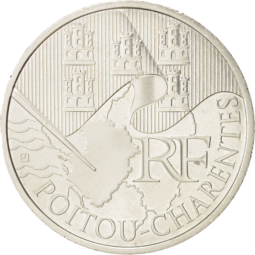 France, 10 Euro, Poitou-Charentes, 2010, MS(63), Silver, KM:1667