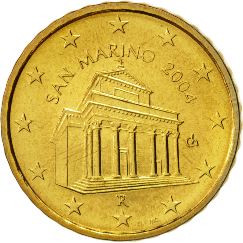 San Marino, 10 Euro Cent, 2004, MS(63), Brass, KM:443