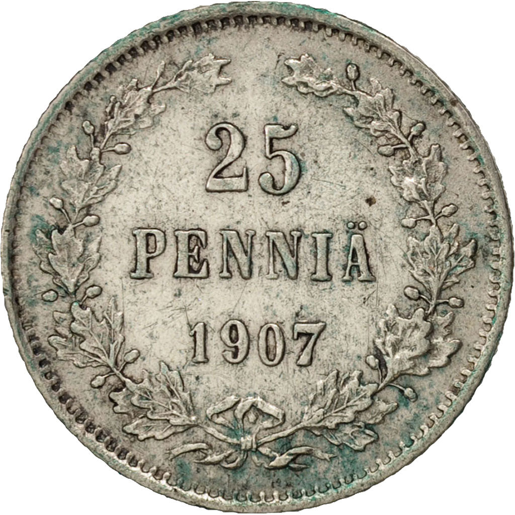 Finland, Nicholas II, 25 Penniä, 1907, Helsinki, EF(40-45), Silver, KM:6.2