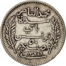 Tunisia, Muhammad al-Nasir Bey, 50 Centimes, 1907, Paris, EF(40-45), KM:237