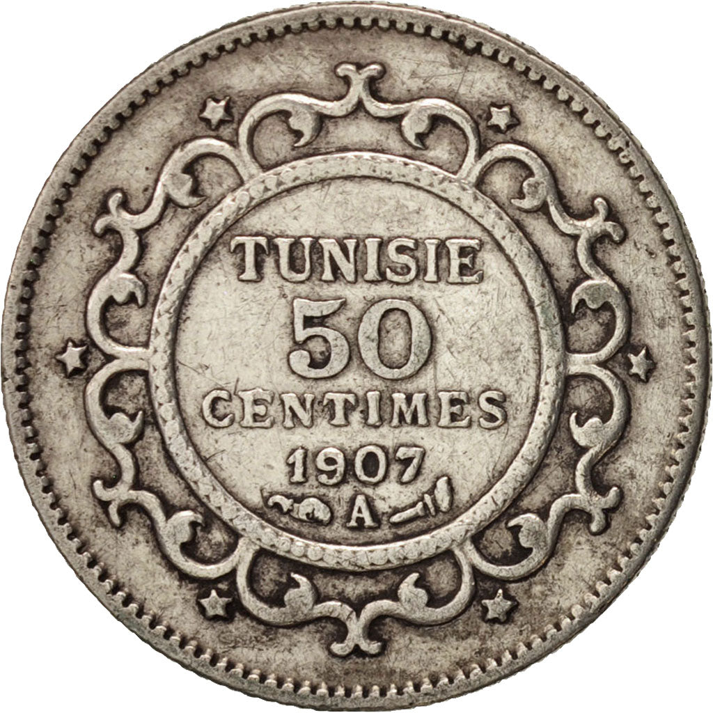 Tunisia, Muhammad al-Nasir Bey, 50 Centimes, 1907, Paris, EF(40-45), KM:237