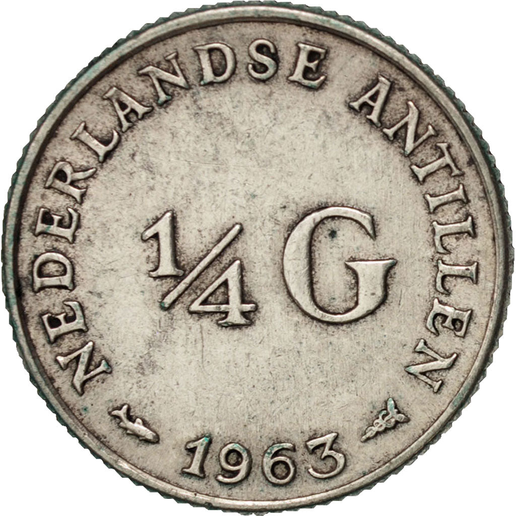 Netherlands Antilles, Juliana, 1/4 Gulden, 1963, AU(50-53), Silver, KM:4