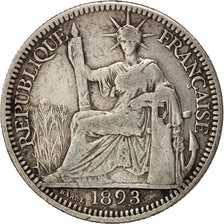 FRENCH INDO-CHINA, 10 Cents, 1893, Paris, S+, Silber, KM:2