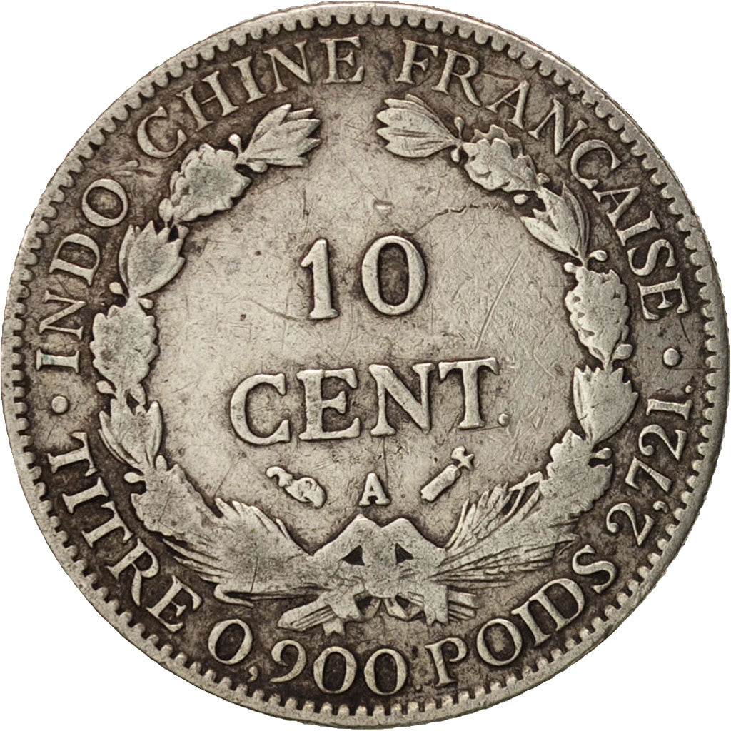 FRENCH INDO-CHINA, 10 Cents, 1893, Paris, VF(30-35), Silver, KM:2