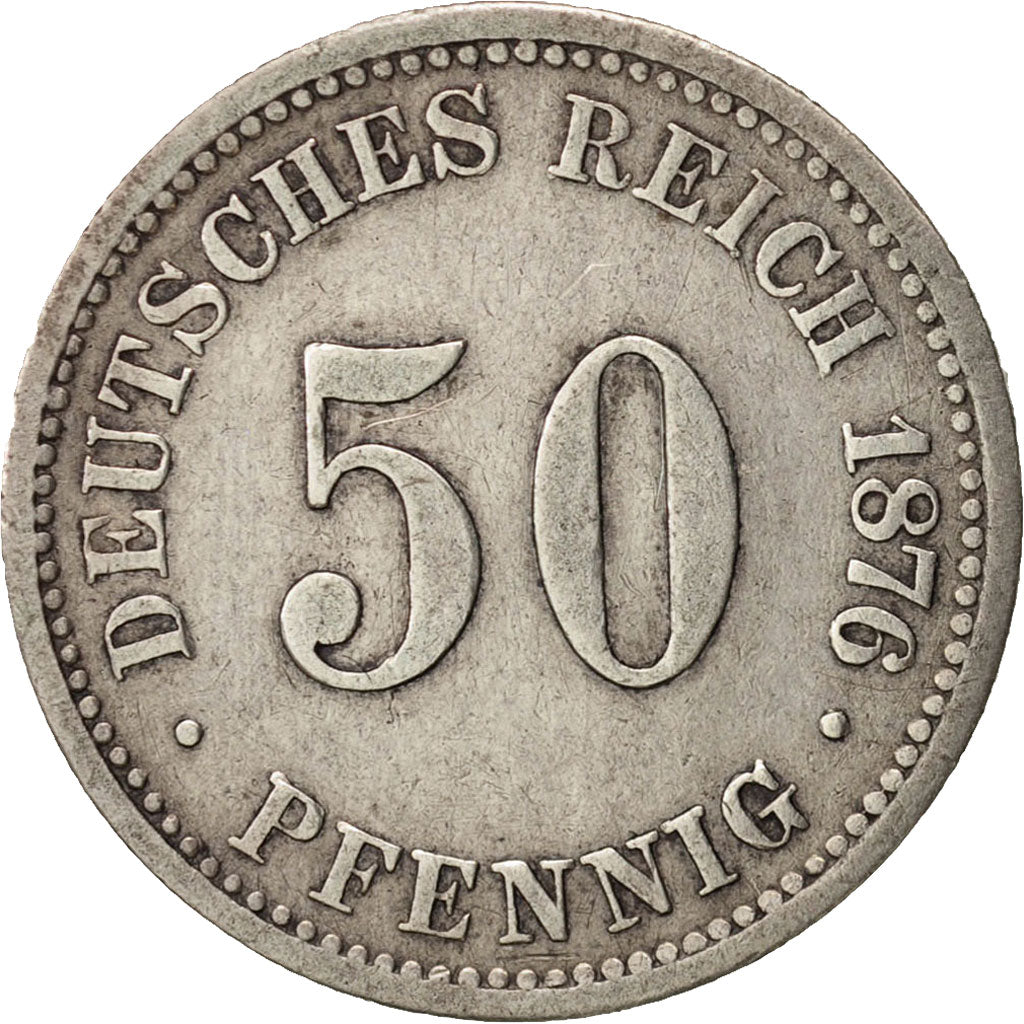 GERMANY - EMPIRE, Wilhelm I, 50 Pfennig, 1876, Hannover, EF(40-45), Silver, KM:6
