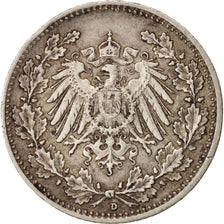 GERMANY - EMPIRE, 1/2 Mark, 1918, Munich, EF(40-45), Silver, KM:17