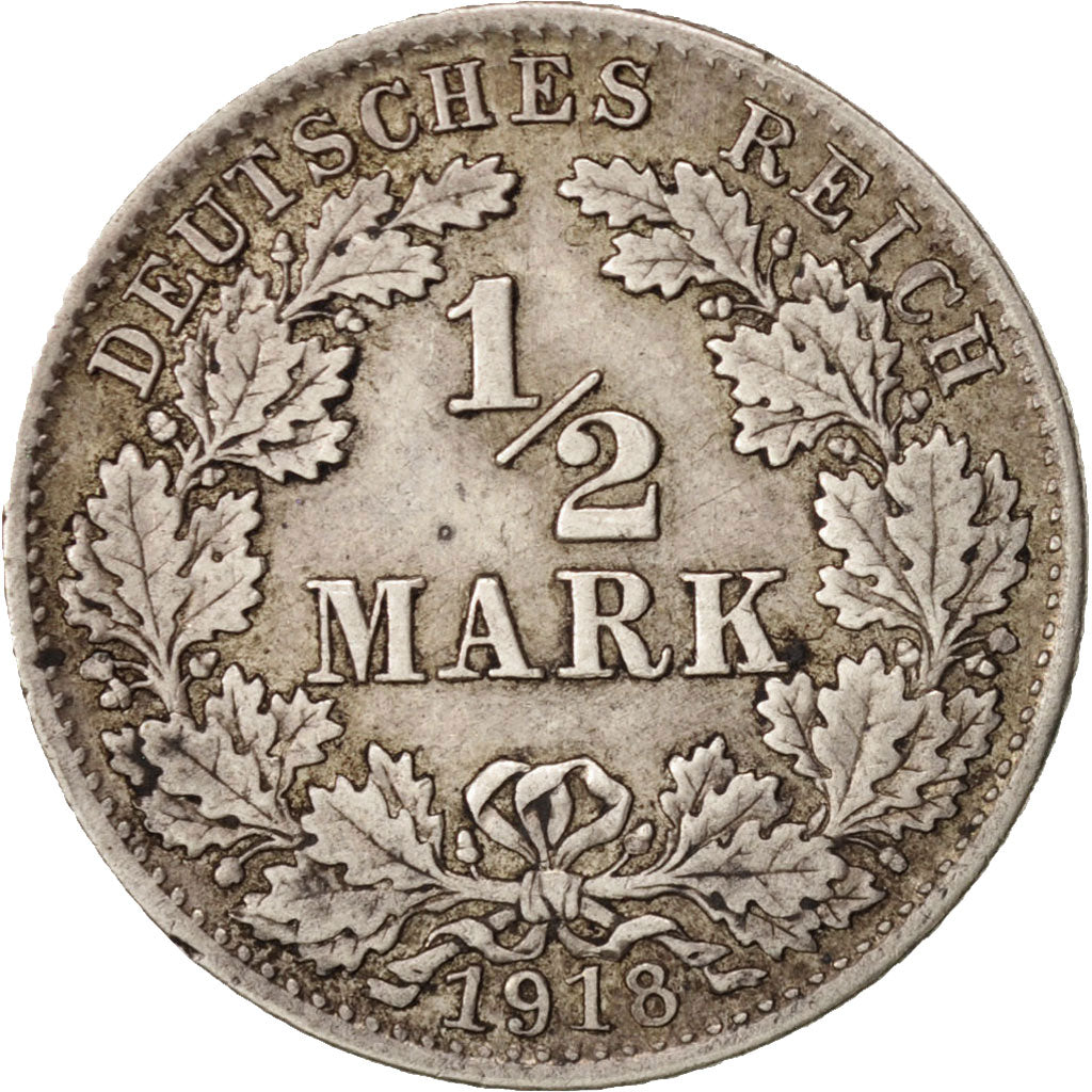 GERMANY - EMPIRE, 1/2 Mark, 1918, Munich, EF(40-45), Silver, KM:17