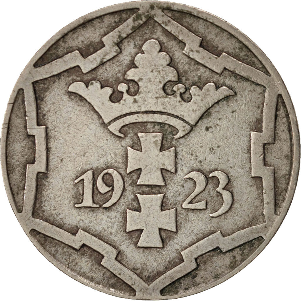 DANZIG, 10 Pfennig, 1923, SS, Copper-nickel, KM:143