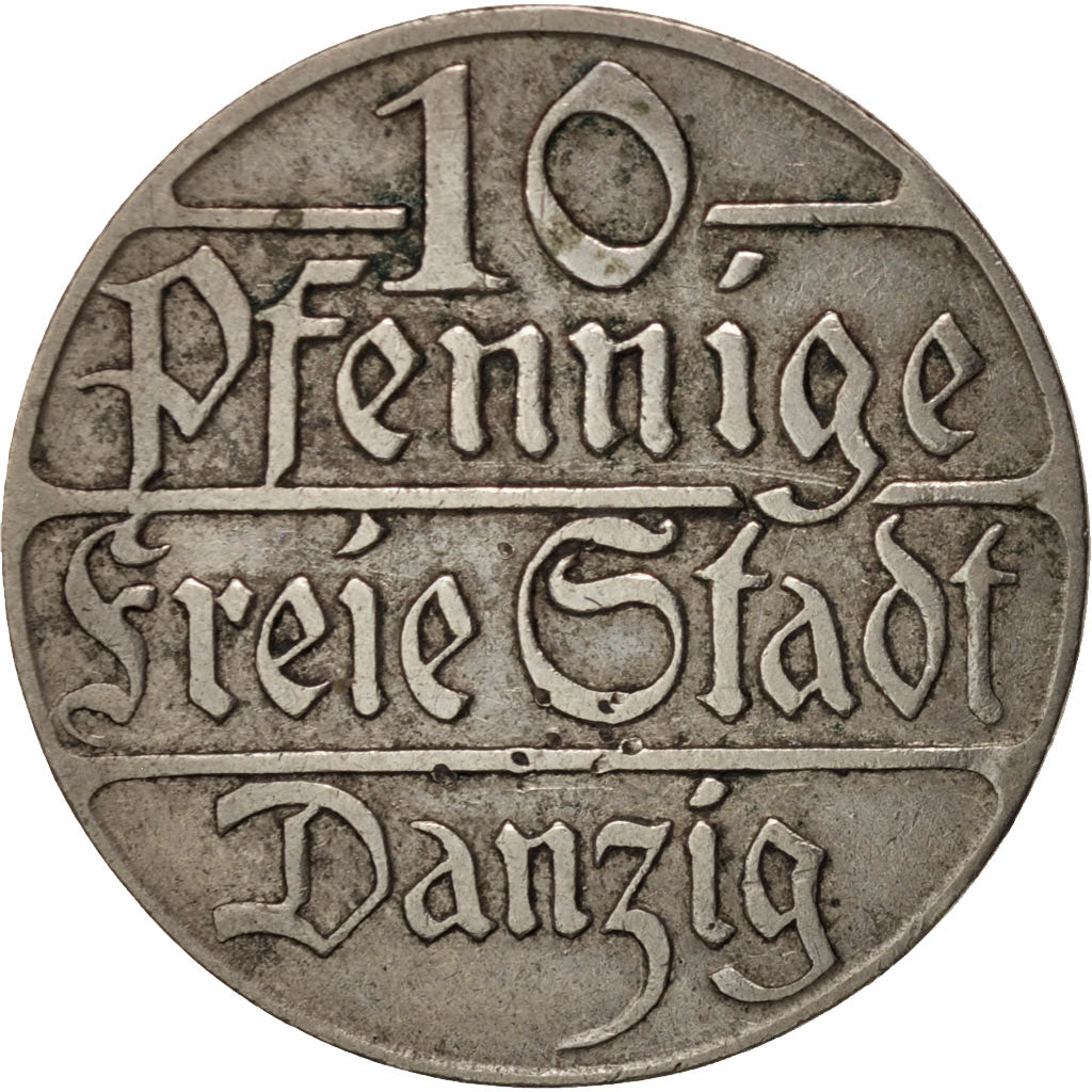 DANZIG, 10 Pfennig, 1923, SS, Copper-nickel, KM:143