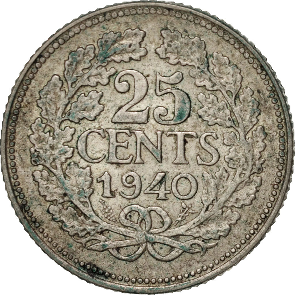Coin, Netherlands, Wilhelmina I, 25 Cents, 1940, EF(40-45), Silver, KM:164