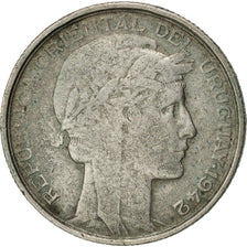 Uruguay, 20 Centesimos, 1942, Santiago, VF(30-35), Silver, KM:29