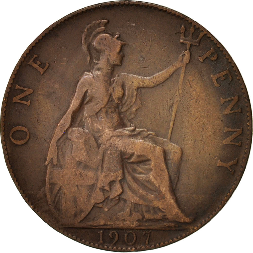 Coin, Great Britain, Edward VII, Penny, 1907, VF(30-35), Bronze, KM:794.2