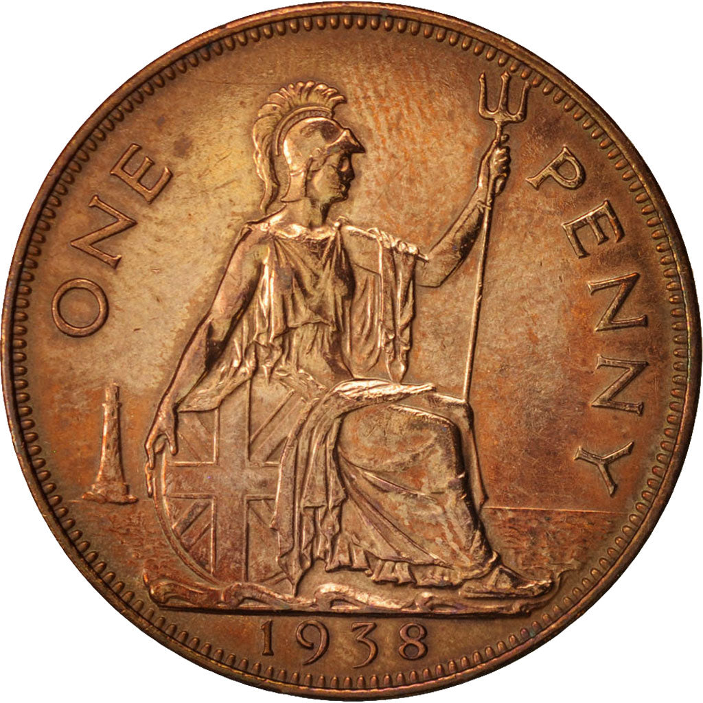 Great Britain, George VI, Penny, 1938, AU(50-53), Bronze, KM:845