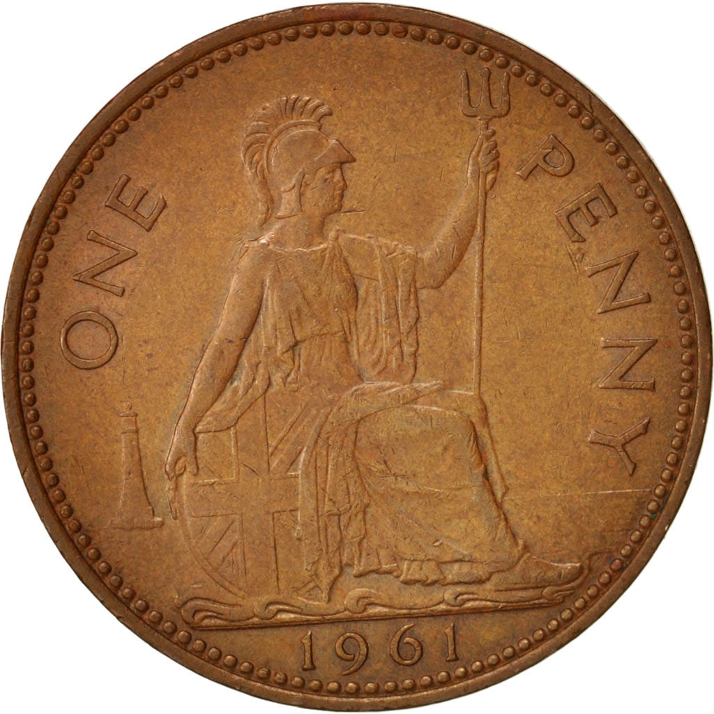 Great Britain, Elizabeth II, Penny, 1961, EF(40-45), Bronze, KM:897