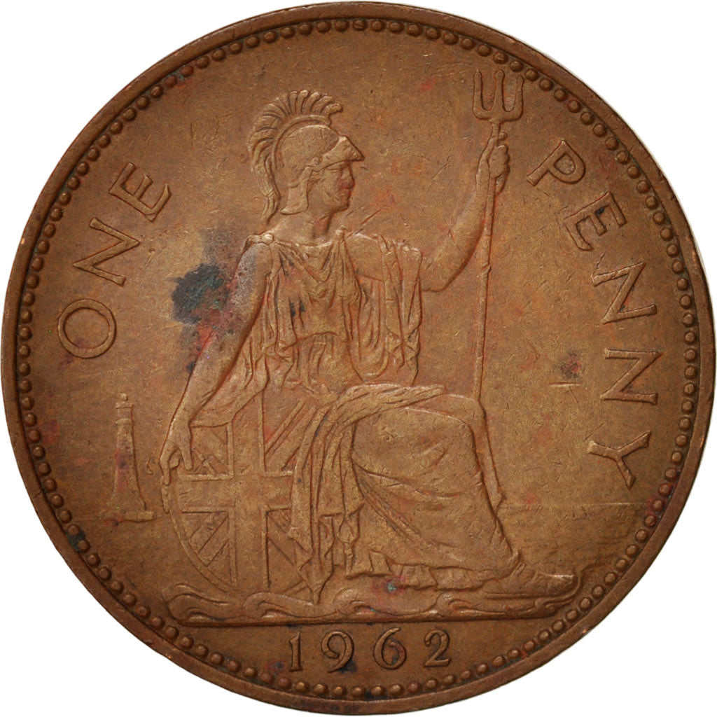 Coin, Great Britain, Elizabeth II, Penny, 1962, EF(40-45), Bronze, KM:897