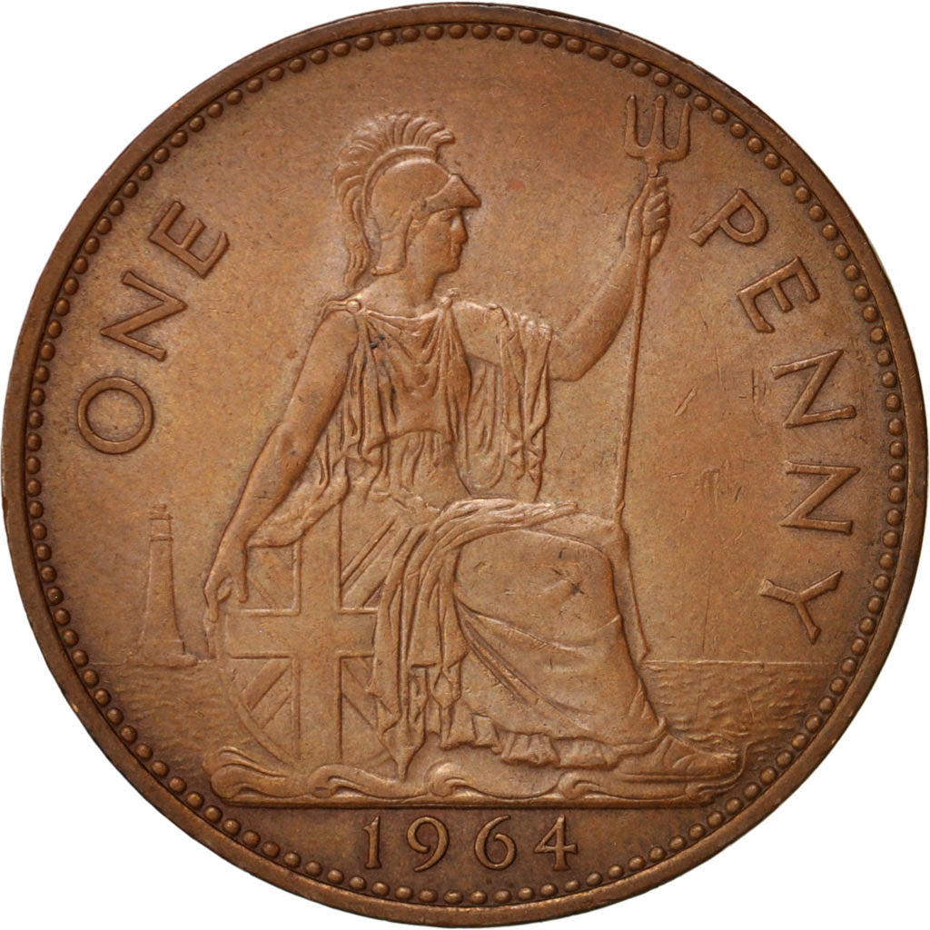 Coin, Great Britain, Elizabeth II, Penny, 1964, EF(40-45), Bronze, KM:897