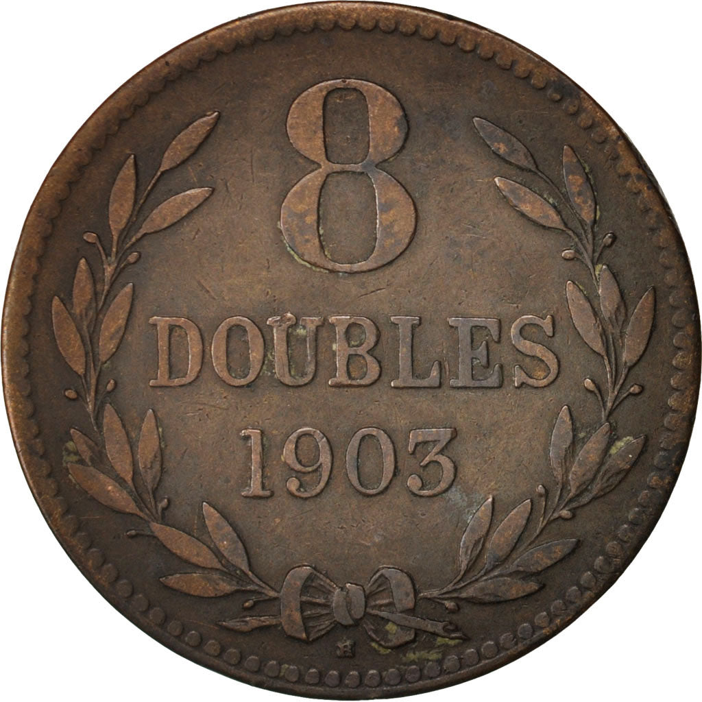 Coin, Guernsey, 8 Doubles, 1903, Heaton, Birmingham, VF(30-35), Bronze, KM:7