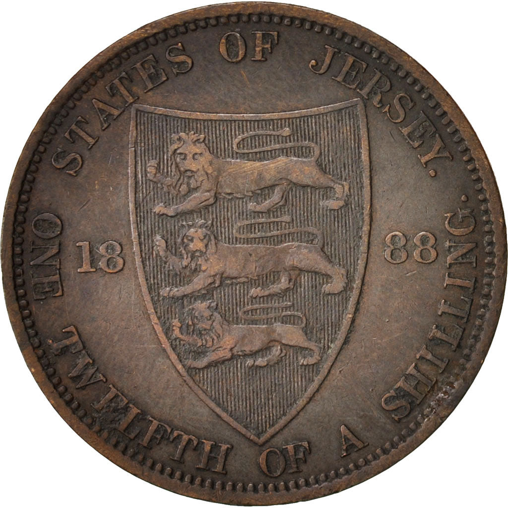 Jersey, Victoria, 1/12 Shilling, 1888, VF(30-35), Bronze, KM:8
