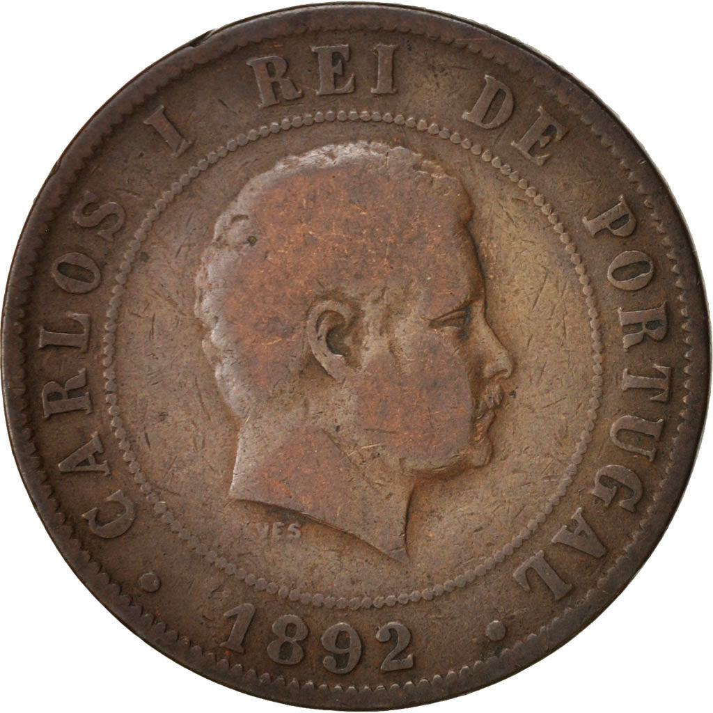 Portugal, Carlos I, 20 Reis, 1892, VF(20-25), Bronze, KM:533