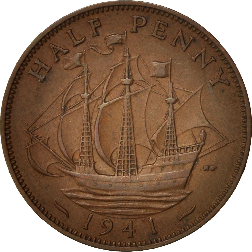 Great Britain, George VI, 1/2 Penny, 1941, EF(40-45), Bronze, KM:844