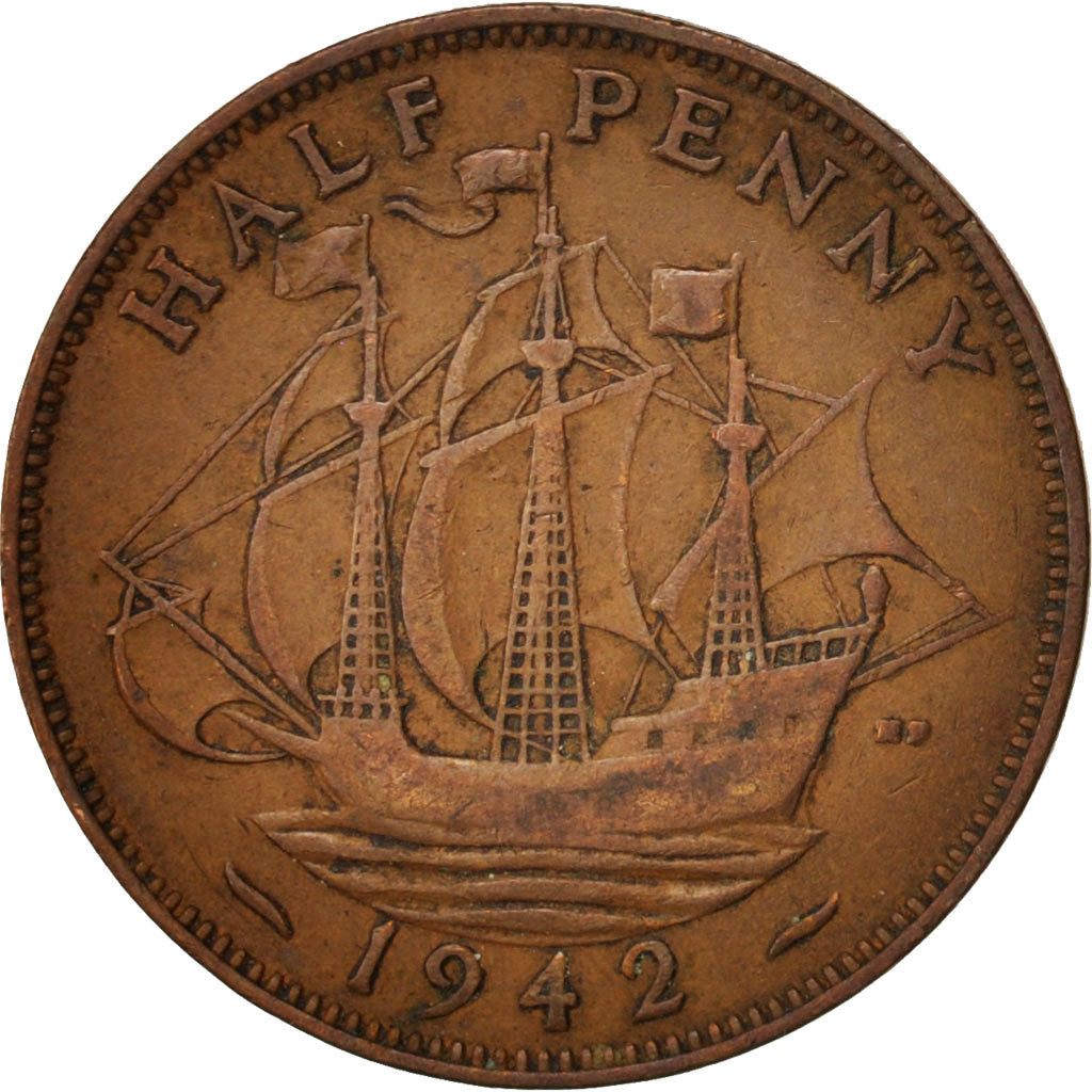 Great Britain, George VI, 1/2 Penny, 1942, EF(40-45), Bronze, KM:844
