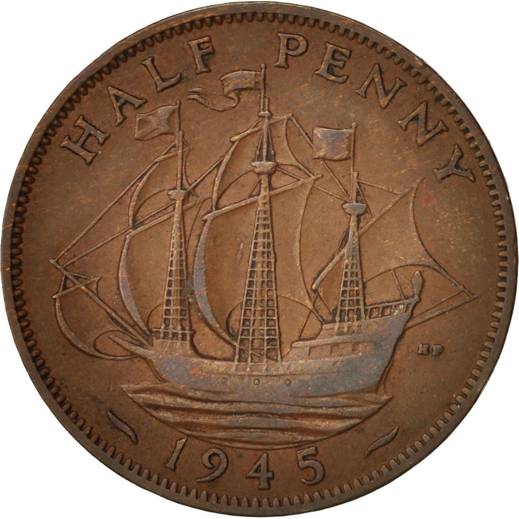 Coin, Great Britain, George VI, 1/2 Penny, 1945, EF(40-45), Bronze, KM:844