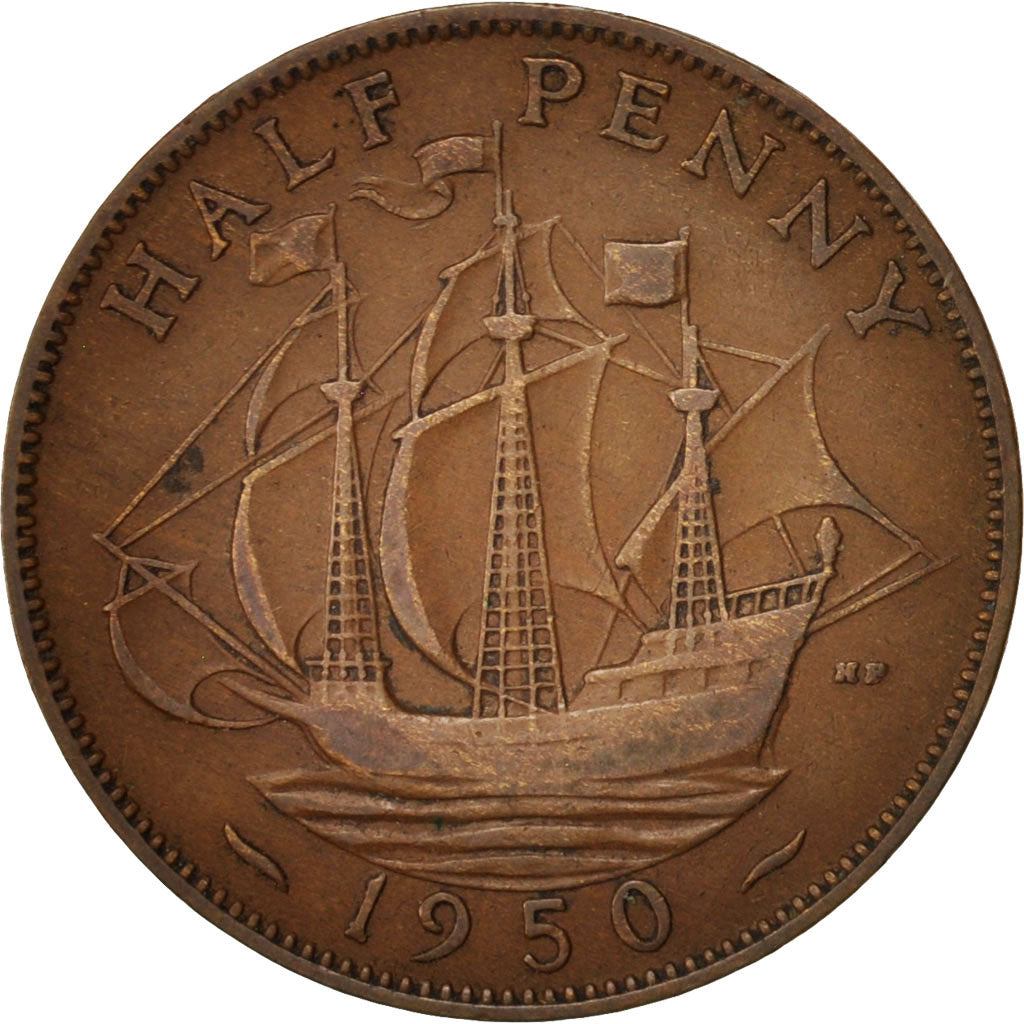 Great Britain, George VI, 1/2 Penny, 1950, VF(30-35), Bronze, KM:868