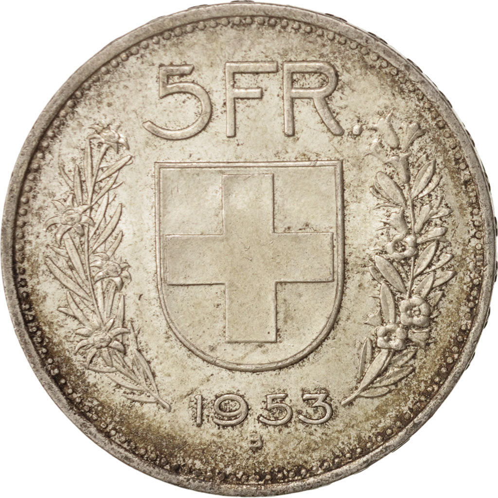 Coin, Switzerland, 5 Francs, 1953, Bern, AU(50-53), Silver, KM:40
