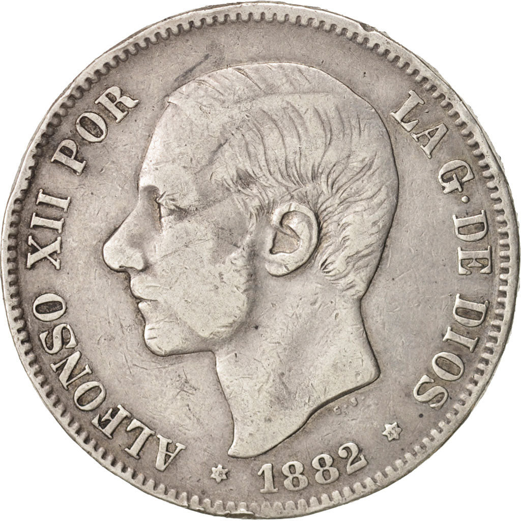 Spain, Alfonso XII, 5 Pesetas, 1882, Madrid, VF(30-35), Silver, KM:688