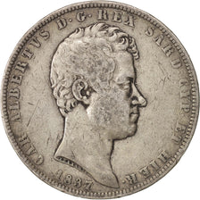 Estados italianos, SARDINIA, Carlo Alberto, 5 Lire, 1837, Genoa, BC+, KM:130.2