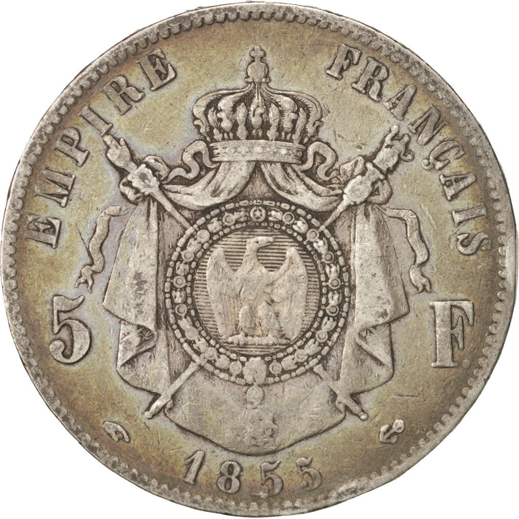 Francia, Napoleon III, 5 Francs, 1855, Paris, MB, Argento, KM:782.1