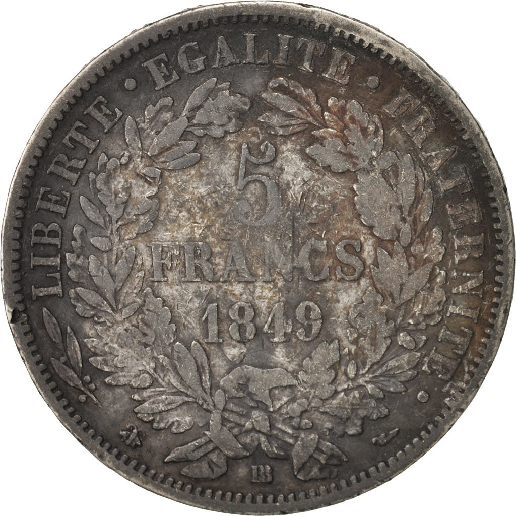Francia, Cérès, 5 Francs, 1849, Strasbourg, MB, Argento, KM:761.2, Gadoury:719