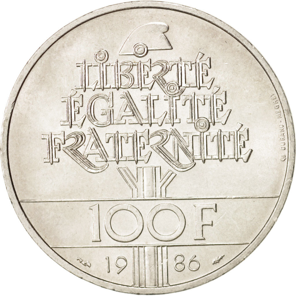 Coin, France, Statue de la Liberté, 100 Francs, 1986, Paris, MS(60-62), Silver