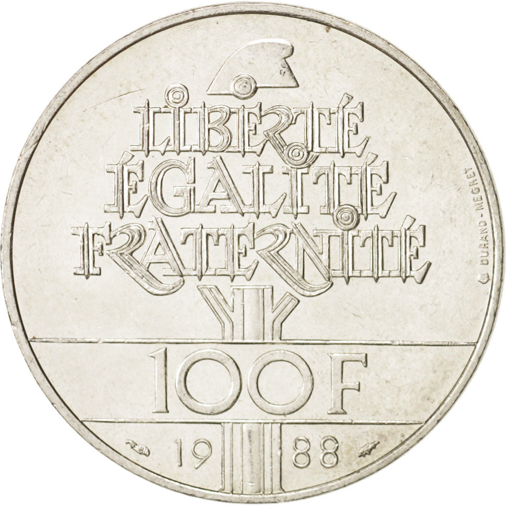 France, Fraternité, 100 Francs, 1988, AU(55-58), Silver, KM:966