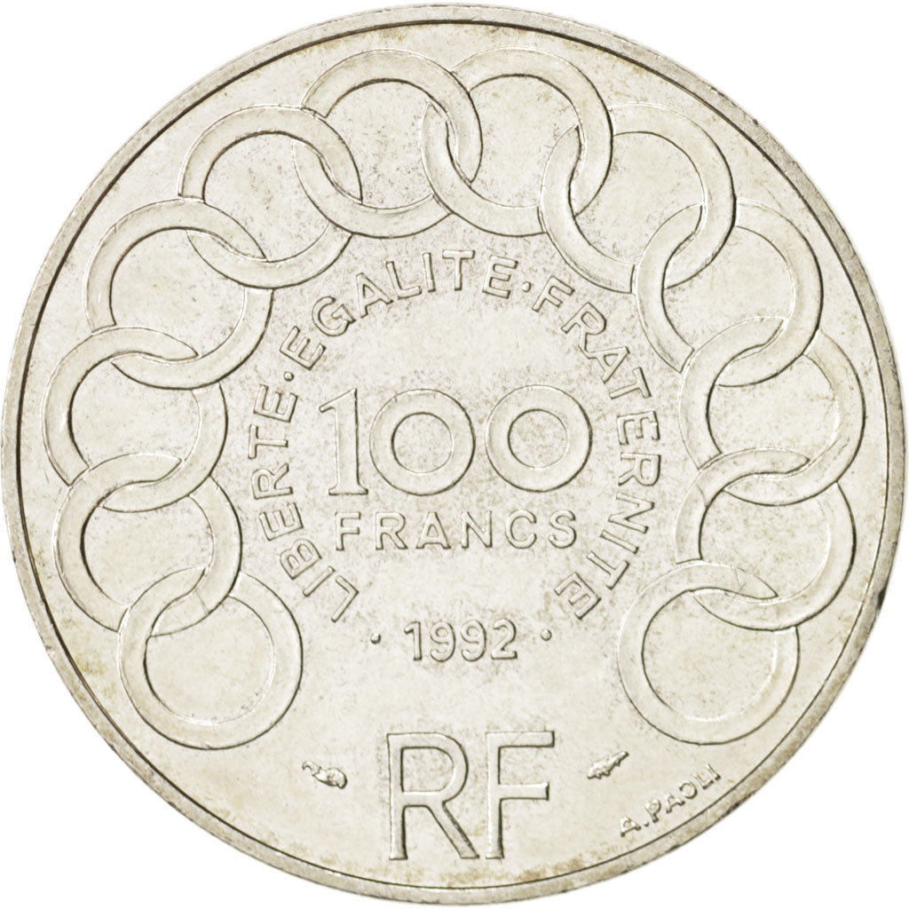 France, Jean Monnet, 100 Francs, 1992, MS(63), Silver, KM:1120