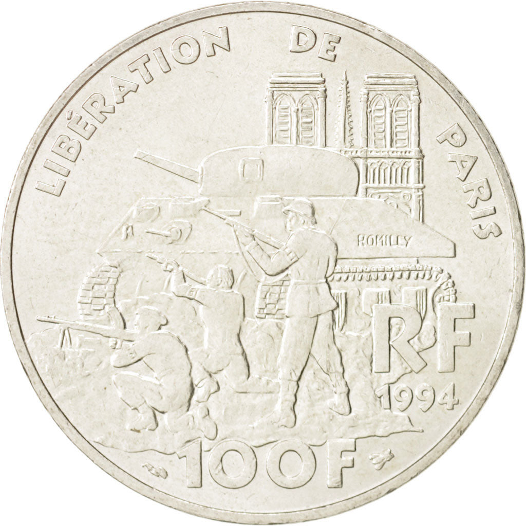 France, Libération de Paris, 100 Francs, 1994, AU(55-58), Silver, KM:1045.1