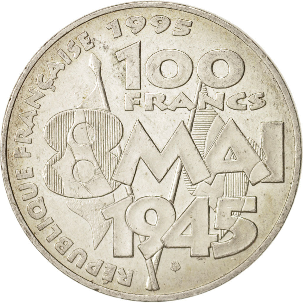 France, 8 mai 1945, 100 Francs, 1995, Paris, AU(50-53), Silver, KM:1116.1
