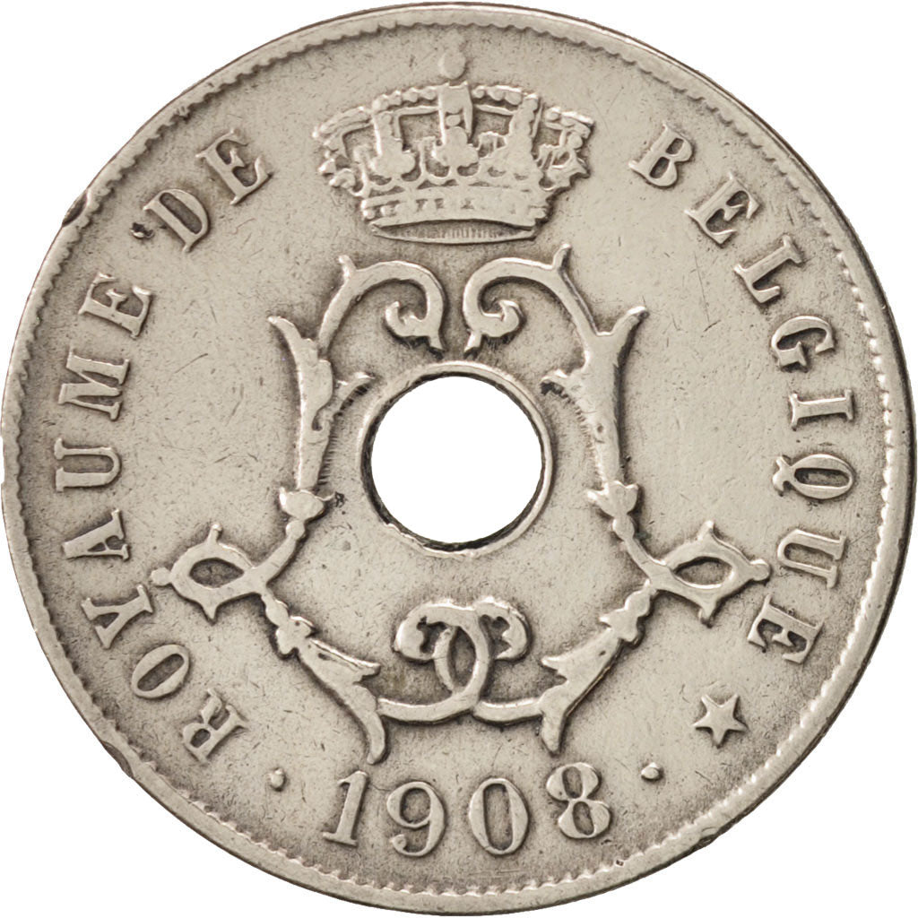 Moneta, Belgio, 25 Centimes, 1908, BB, Rame-nichel, KM:62