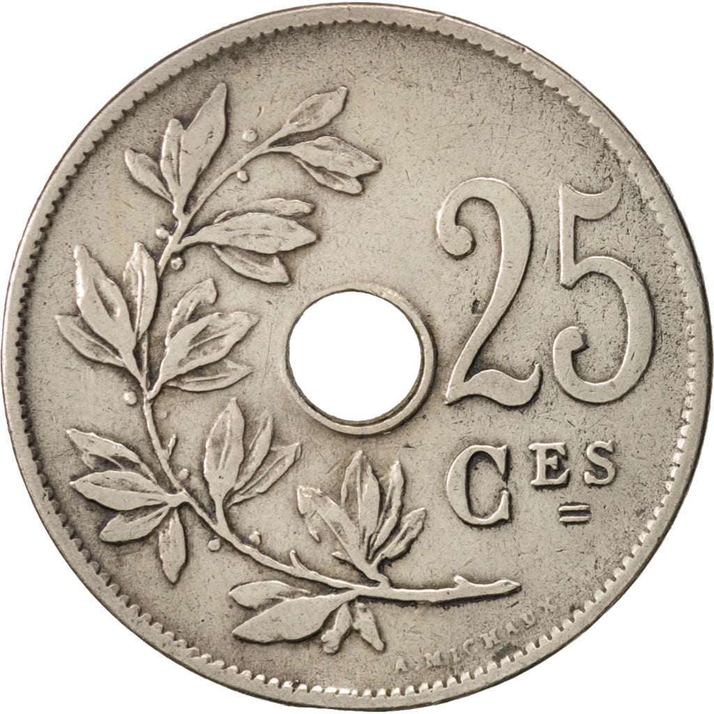 Moneta, Belgio, 25 Centimes, 1908, BB, Rame-nichel, KM:62