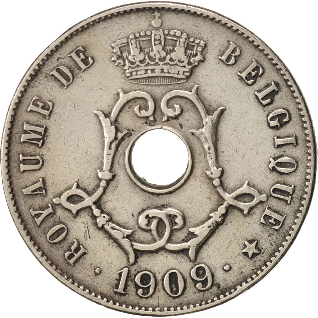 Belgium, 25 Centimes, 1909, EF(40-45), Copper-nickel, KM:62
