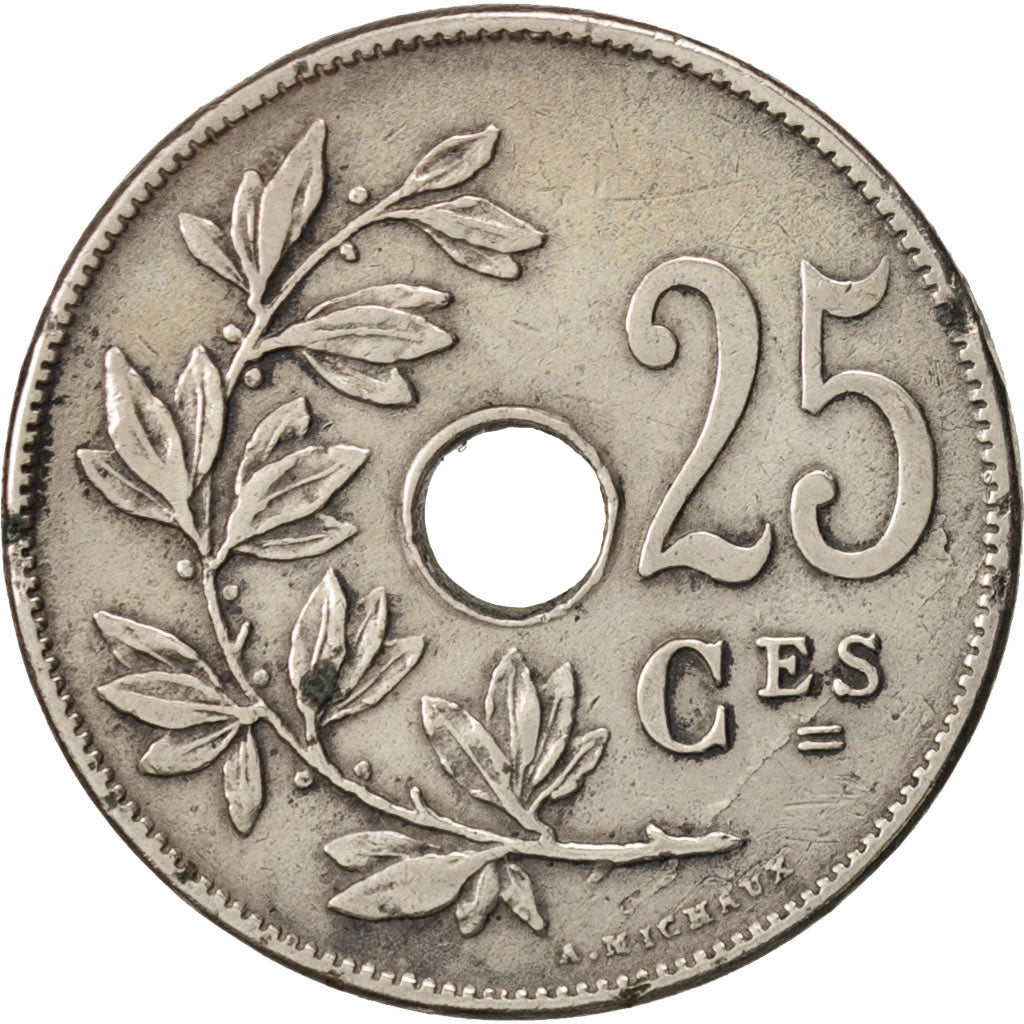 Belgium, 25 Centimes, 1909, EF(40-45), Copper-nickel, KM:62