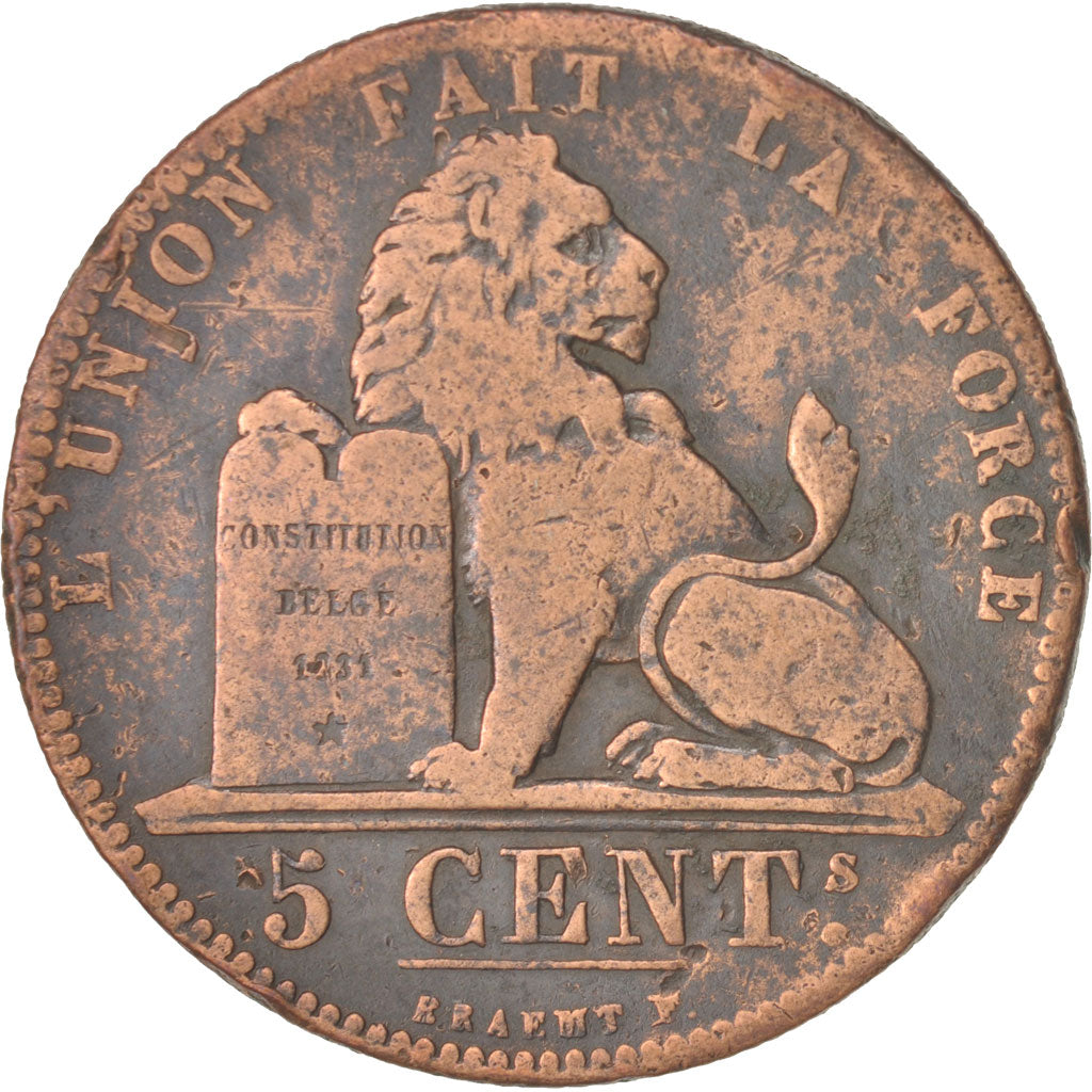 Belgium, Leopold I, 5 Centimes, 1847, VF(20-25), Copper, KM:5.1