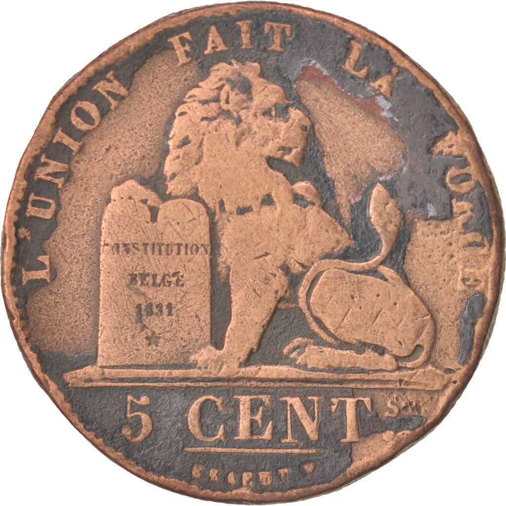Belgium, Leopold I, 5 Centimes, 1849, F(12-15), Copper, KM:5.1