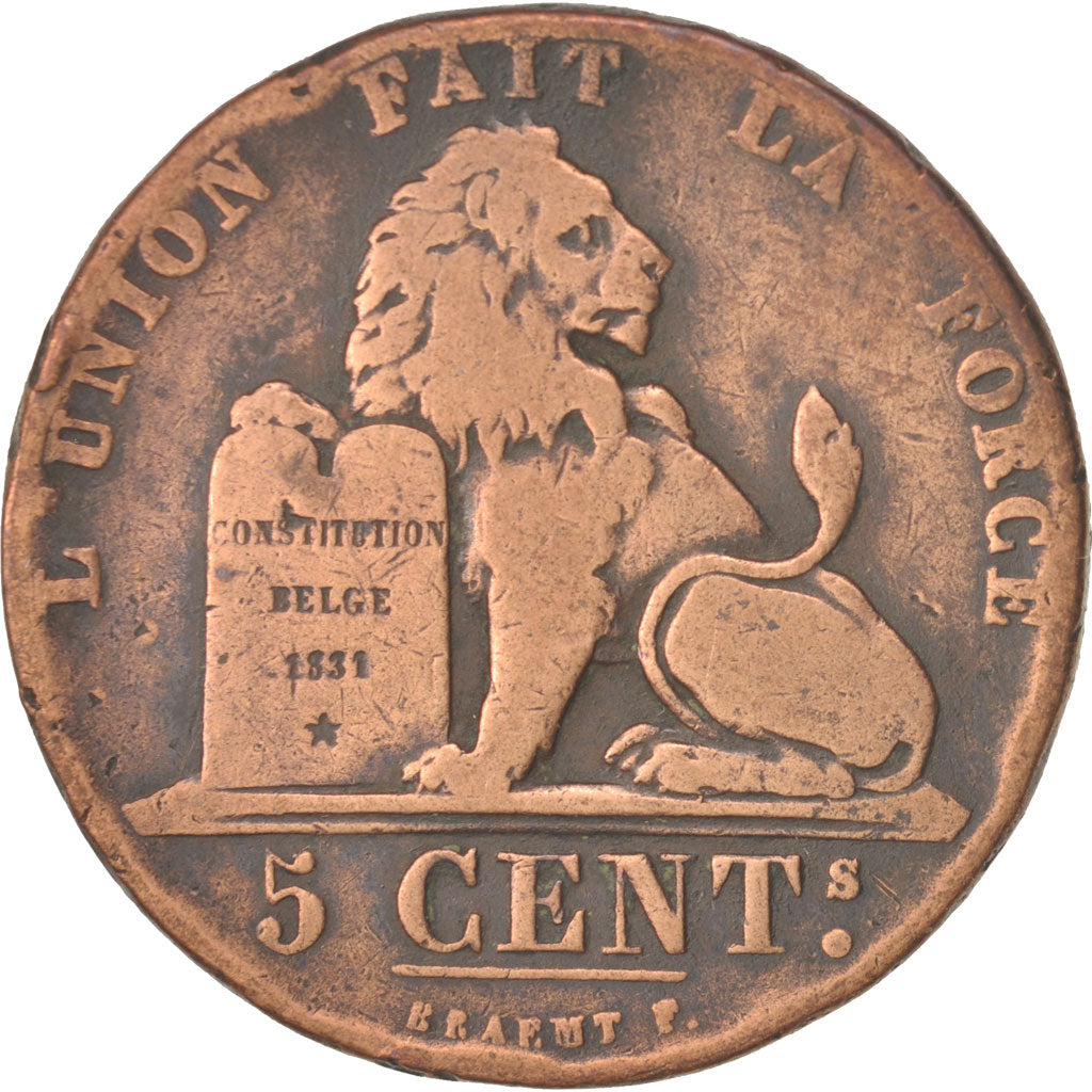 Belgium, Leopold I, 5 Centimes, 1851, VF(20-25), Copper, KM:5.1