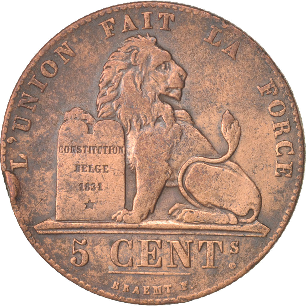 Belgium, Leopold I, 5 Centimes, 1859, VF(30-35), Copper, KM:5.1