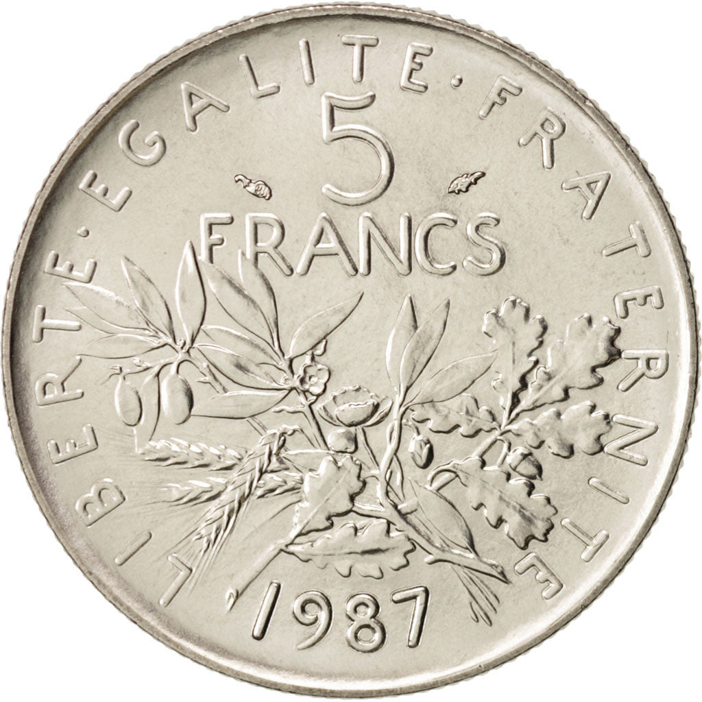 France, Semeuse, 5 Francs, 1987, Paris, MS(64), Nickel, KM:926a.1