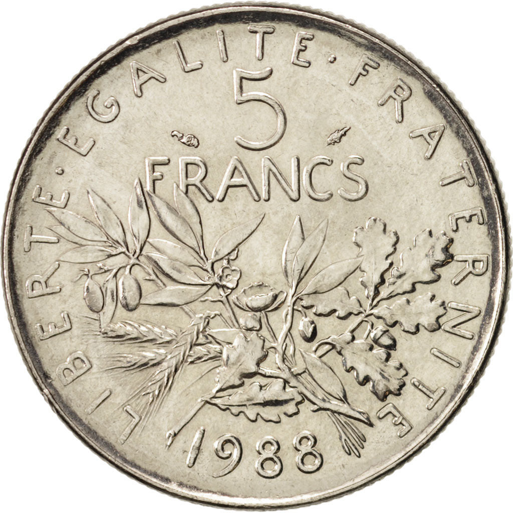 France, Semeuse, 5 Francs, 1988, Paris, MS(64), Nickel, KM:926a.1