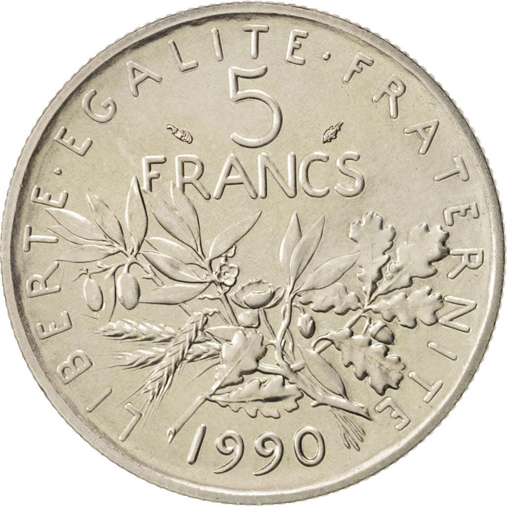 Moneta, Francia, Semeuse, 5 Francs, 1990, Paris, SPL+, Nichel placcato