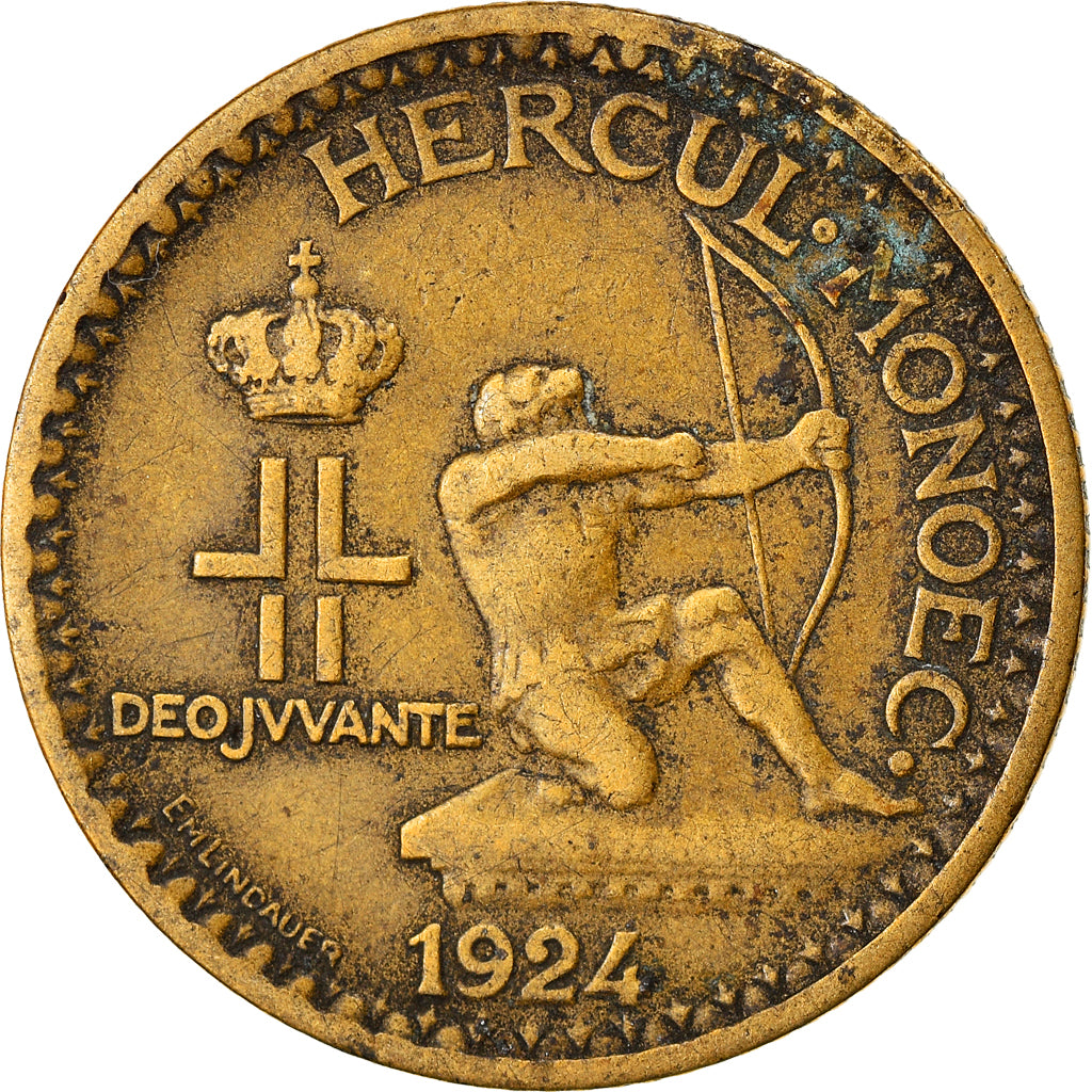 Moneta, Monaco, 1 Franc, 1924, Poissy, MB, Alluminio-bronzo, Gadoury:127