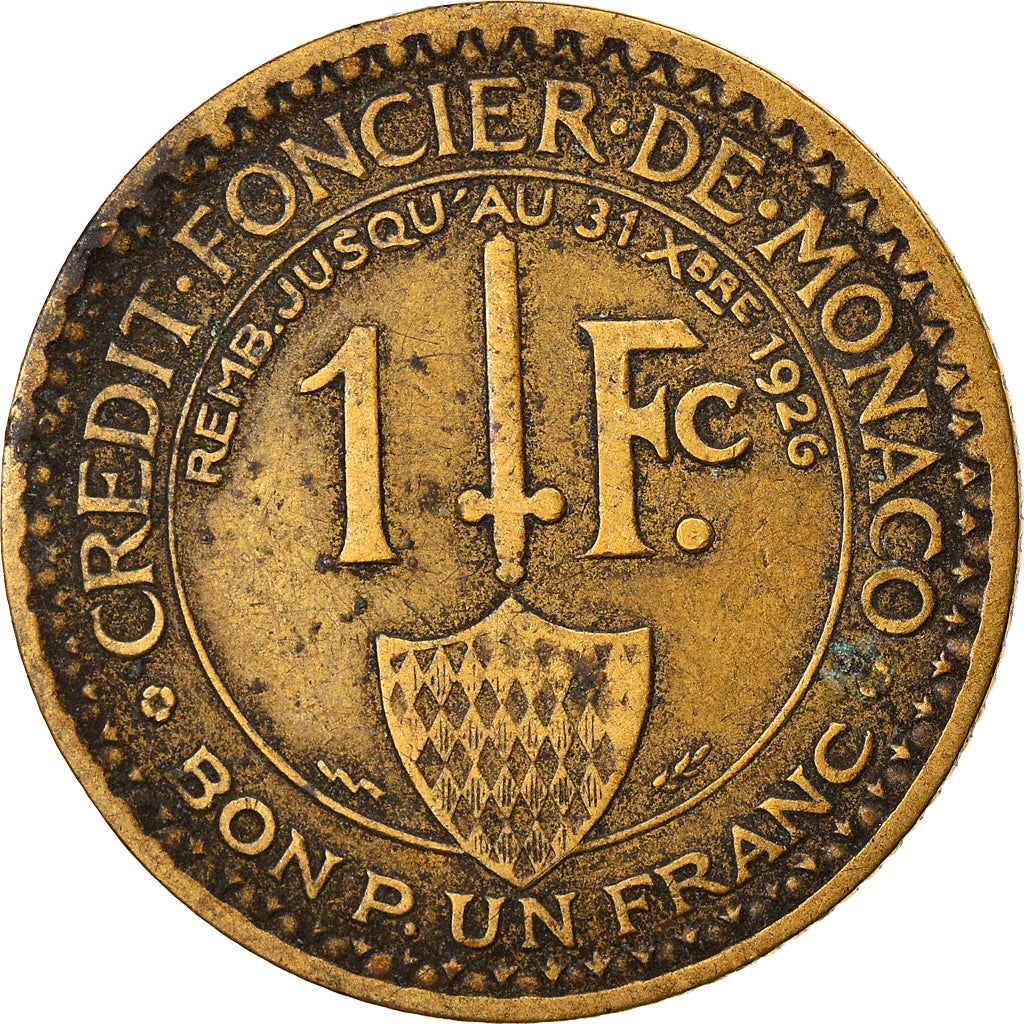 Moneta, Monaco, 1 Franc, 1924, Poissy, MB, Alluminio-bronzo, Gadoury:127